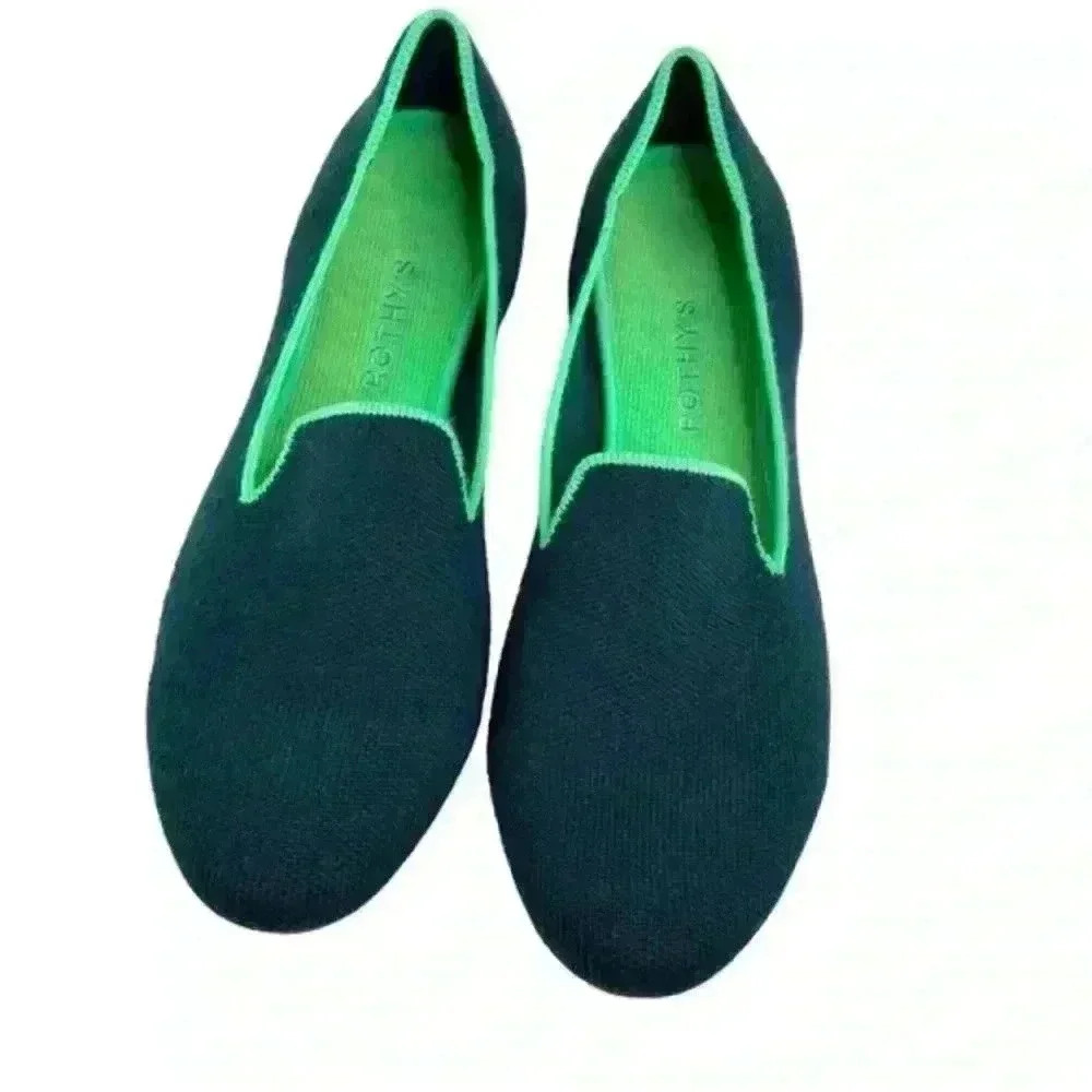 Rothys Green Two Tone Merino Wool Ballet Flats Round Toe size 11 casual flat